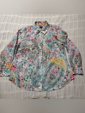 Talbots Plus Women’s Multicolor Paisley Button-Up Shirt Lightweight